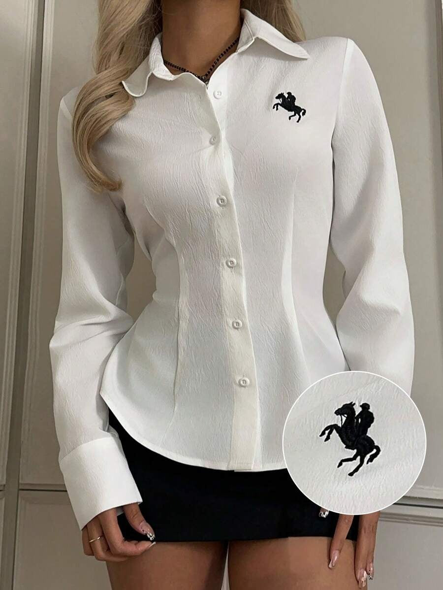 SHEIN EZwear بلوزة بناتية مطرزة كاجوال
