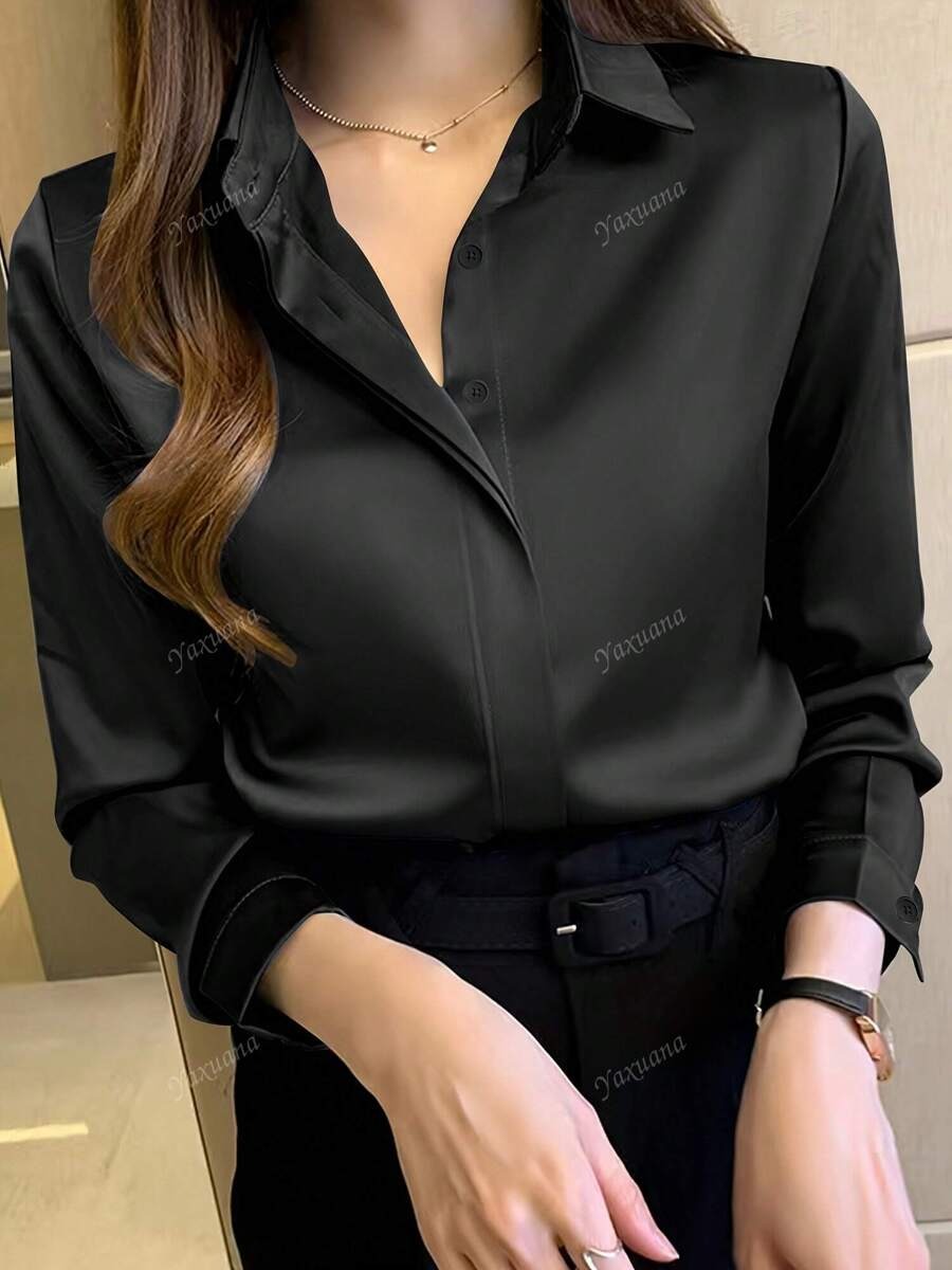 SHEIN بلوزة نسائية أنيقة باللون الأسود