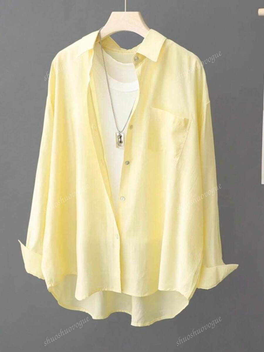 SHEIN قميص نسائي خفيف فضفاضة بلون أصفر
