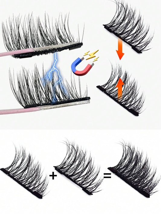 SHEIN صندوق رموش نصفية مغناطيسية مع ملقط طبيعية