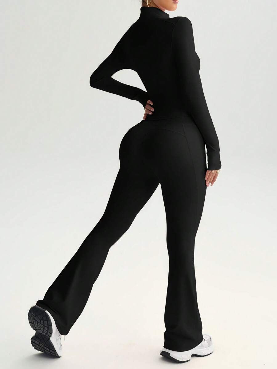 SHEIN طقم رياضي نسائي من قطعتين بلون أسود