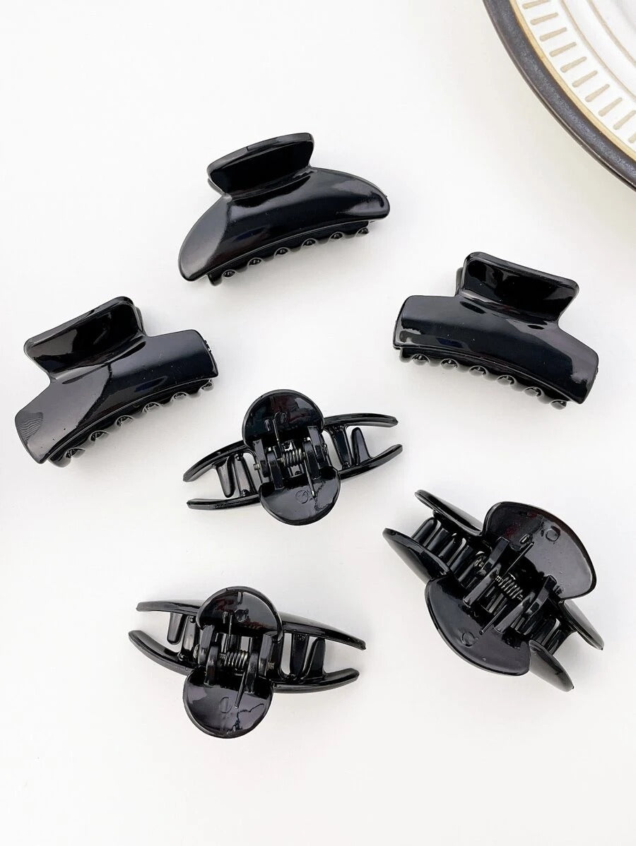 SHEIN طقم 6 قطع مشابك شعر بلاستيكية سوداء