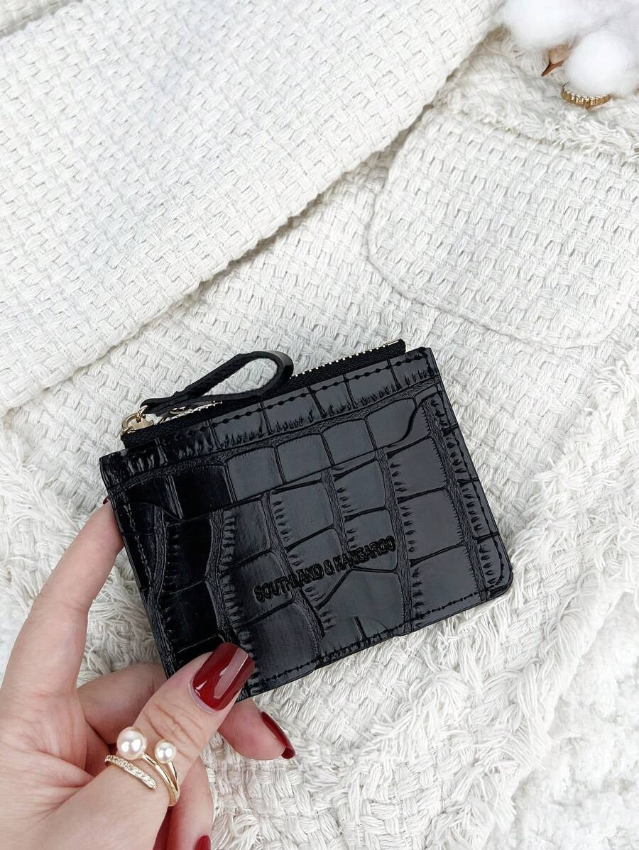 SHEIN SOUTHLAND KANGAROO محفظة صغيرة منقوشة بسحاب لون أسود