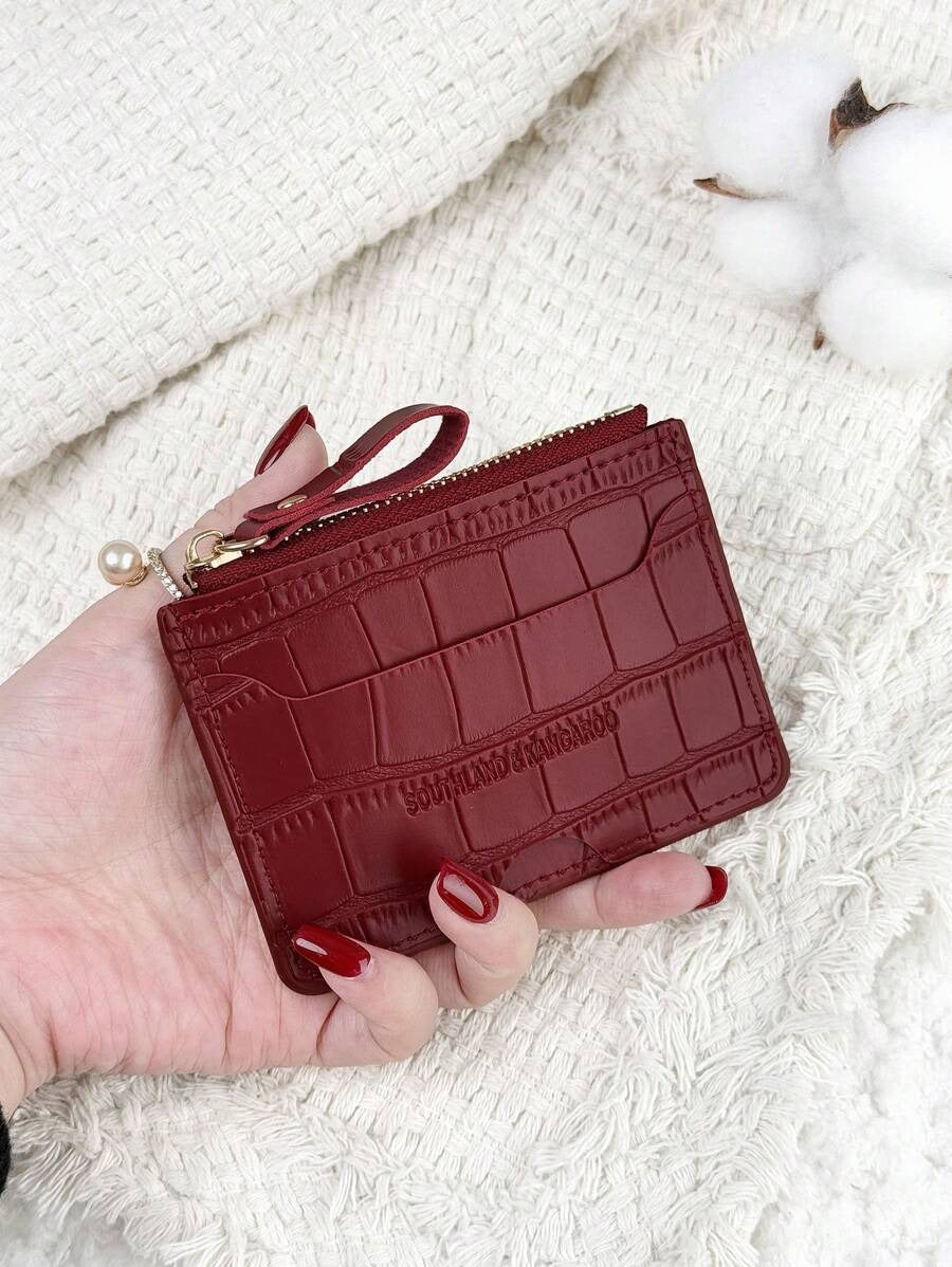 SHEIN محفظة صغيرة منقوشة بسحاب باللون العنابي