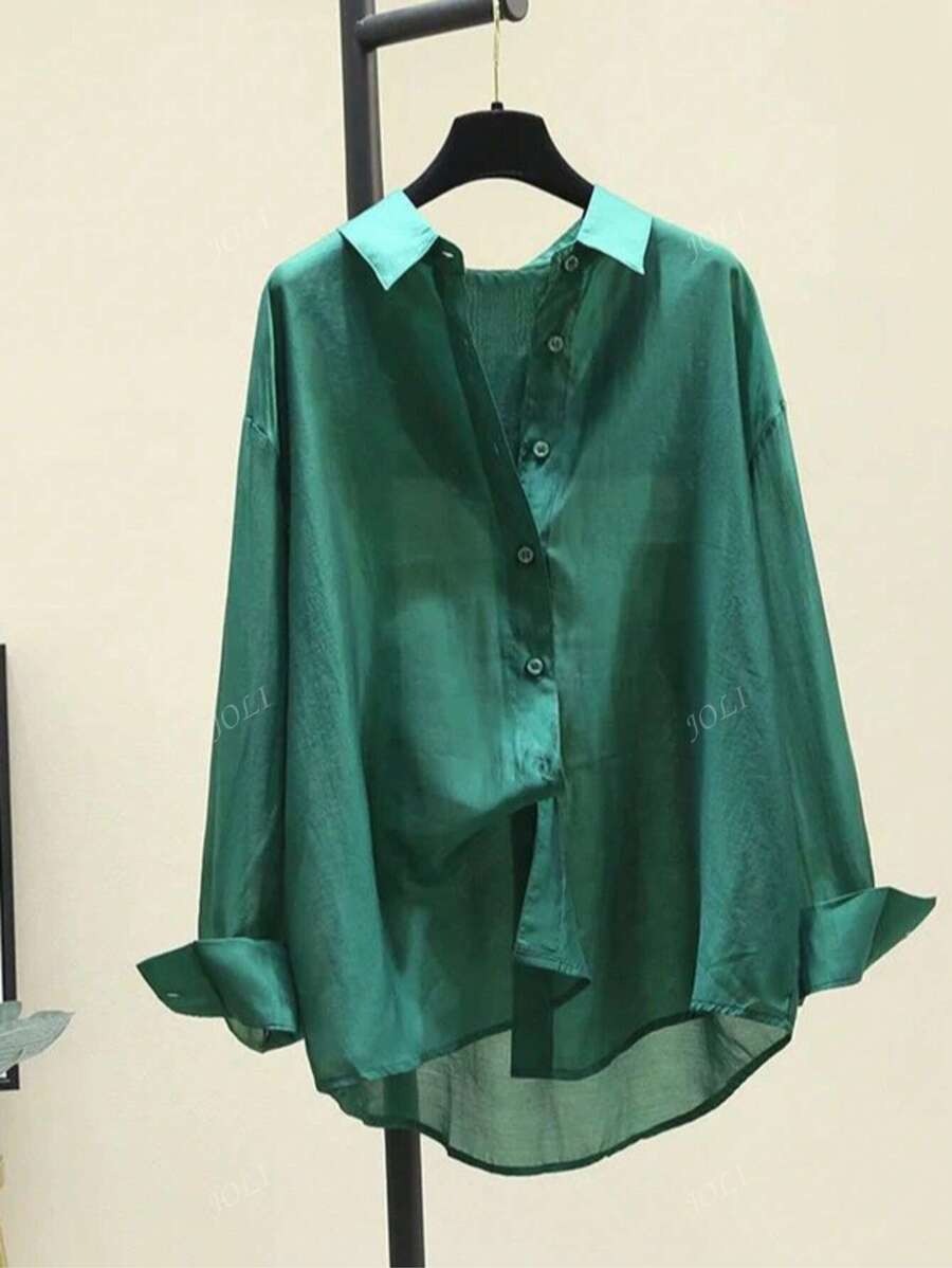 SHEIN بلوزة نسائية كاجوال خفيفة بلون ناعم
