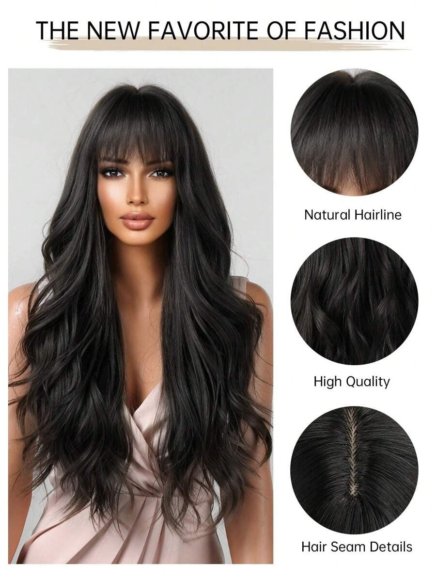 SHEIN باروكة شعر أسود طويل مجعد