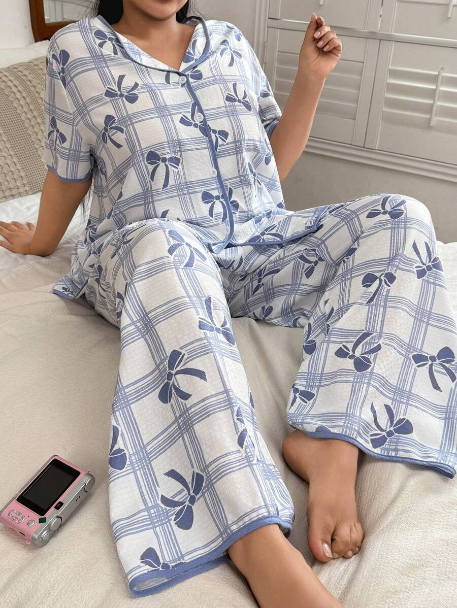 SHEIN طقم بيجامة بنقشة مربعات