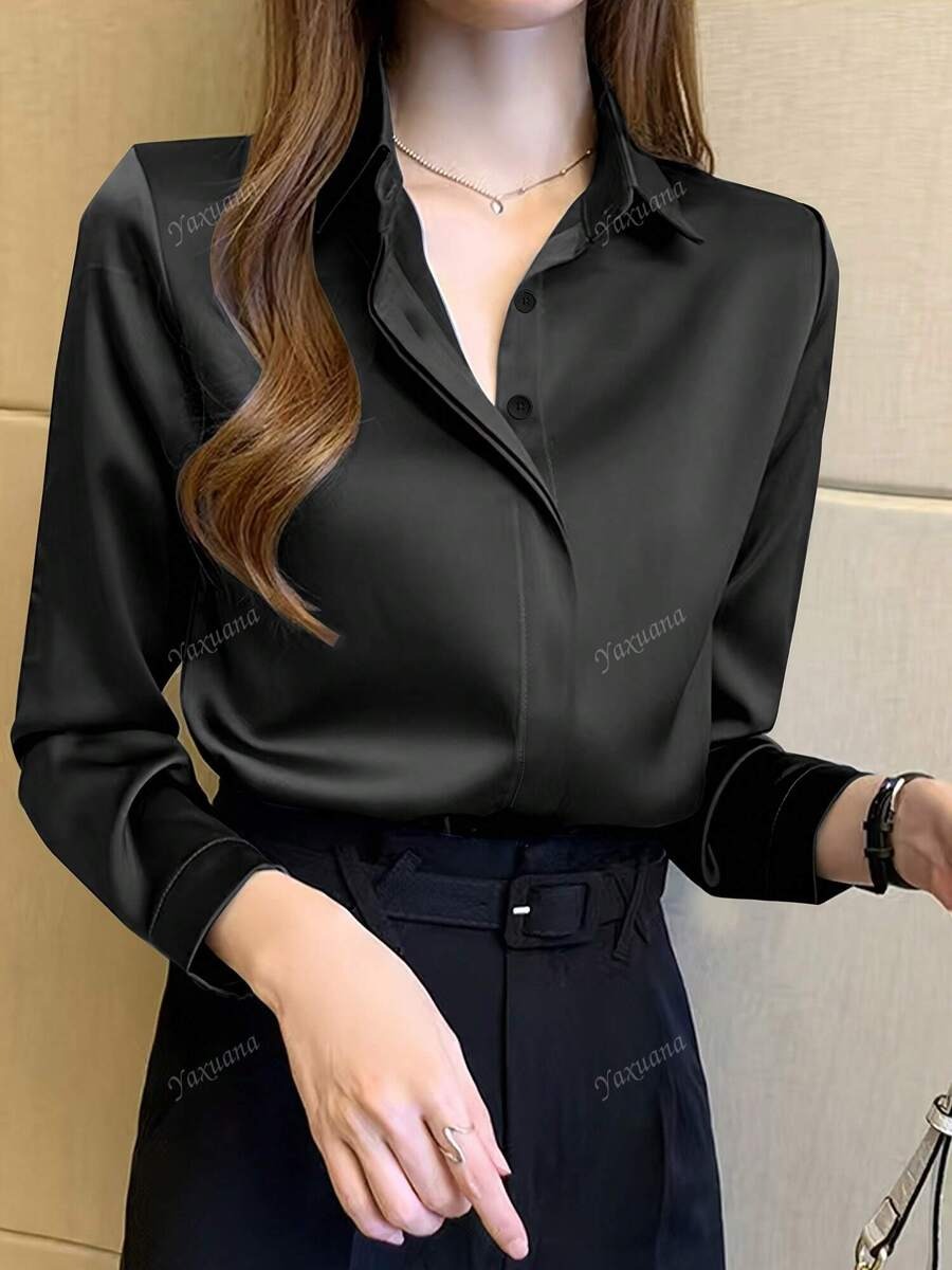 SHEIN بلوزة نسائية أنيقة باللون الأسود