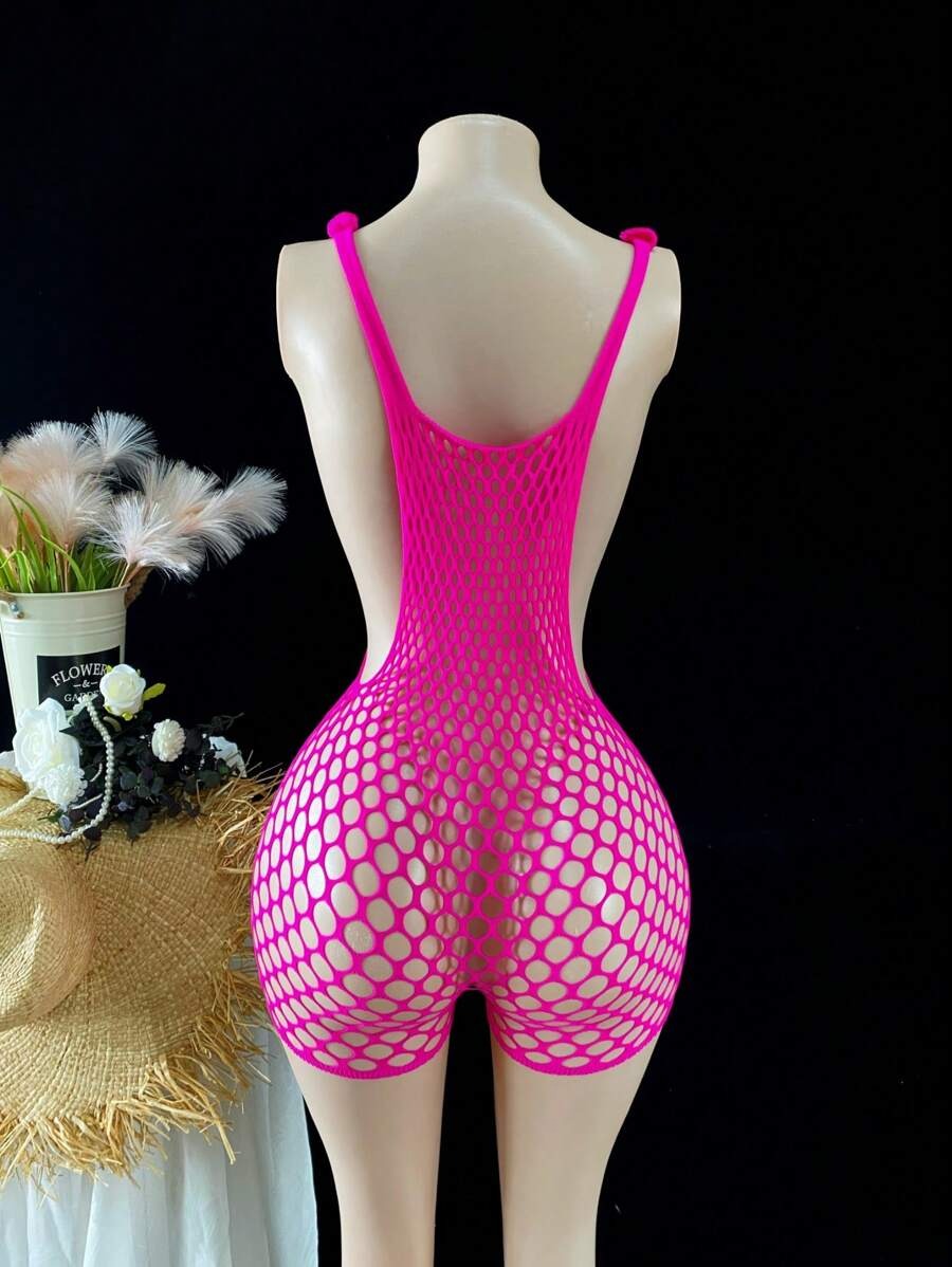 SHEIN بوديسوت شفاف ستايل شبكي بفتحات جانبية لون روز أحمر