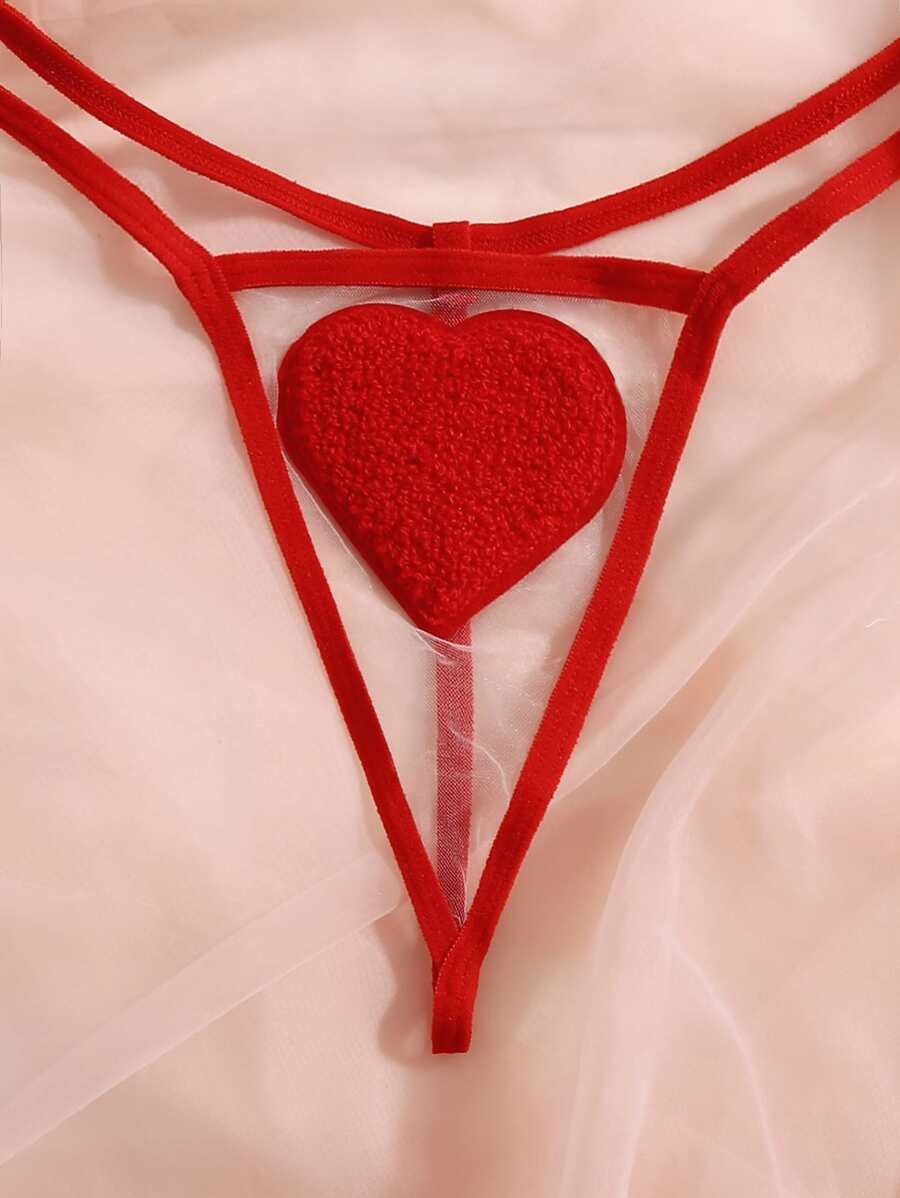 SHEIN طقم لانجري أحمر بشبك وقلب