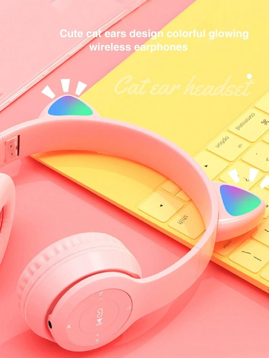 SHEIN Reletech سماعات وردية لاسلكية بتصميم كرتوني