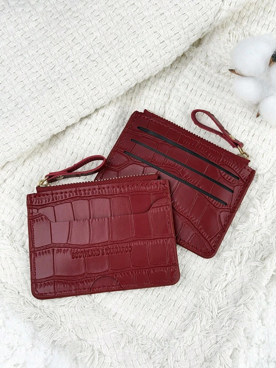 SHEIN محفظة صغيرة منقوشة بسحاب باللون العنابي