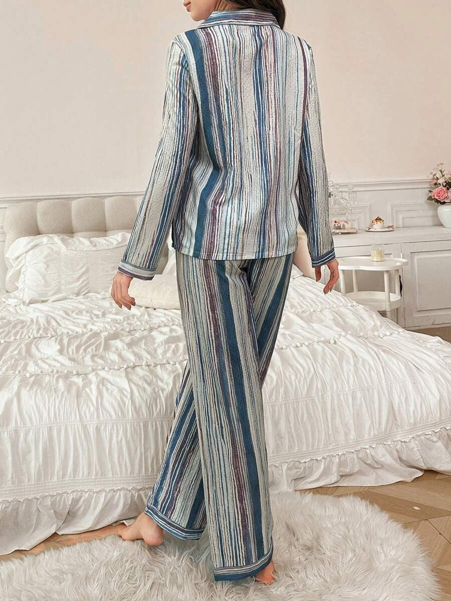 SHEIN طقم بيجامة من قطعتين مخططة