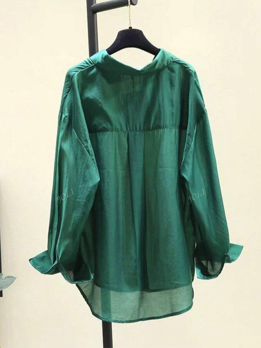 SHEIN بلوزة نسائية كاجوال خفيفة بلون ناعم