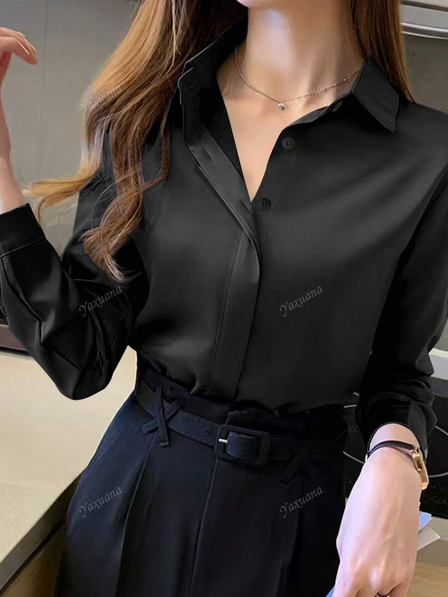 SHEIN بلوزة نسائية أنيقة باللون الأسود