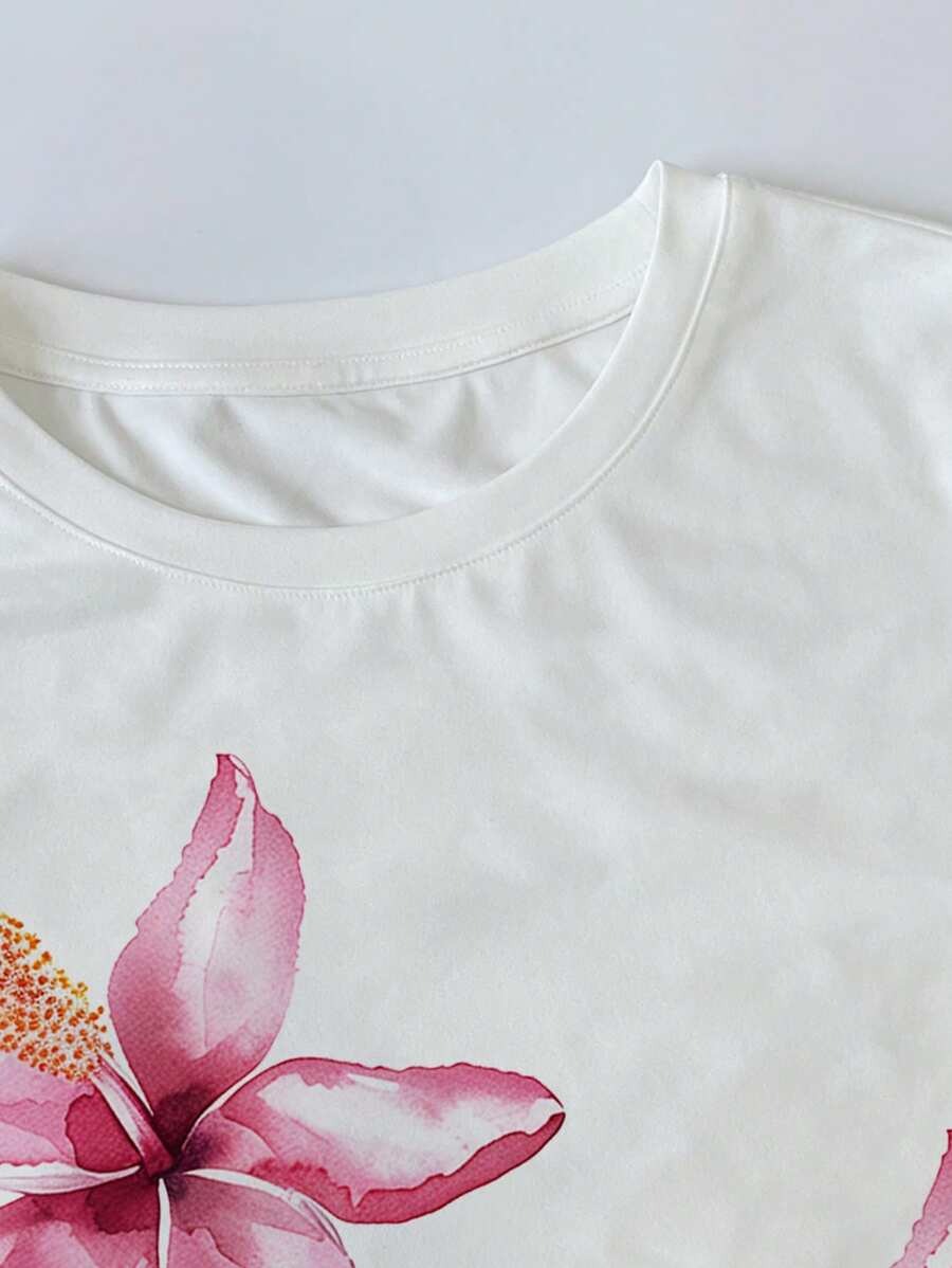 SHEIN تيشيرت نسائي صيفي بزهري ودفع خصر