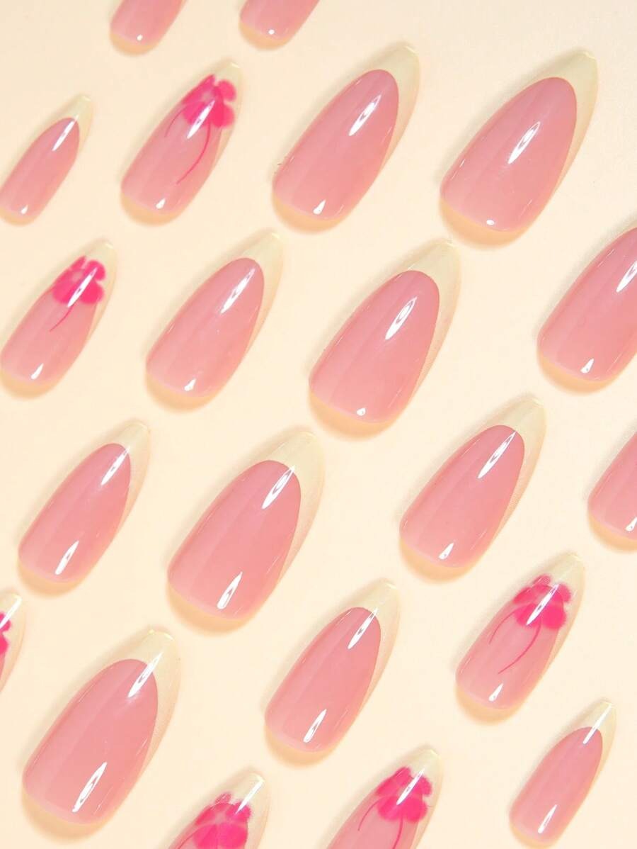 SHEIN مجموعة 24 قطعة أظافر جل مزيفة شكل لوزي متوسط