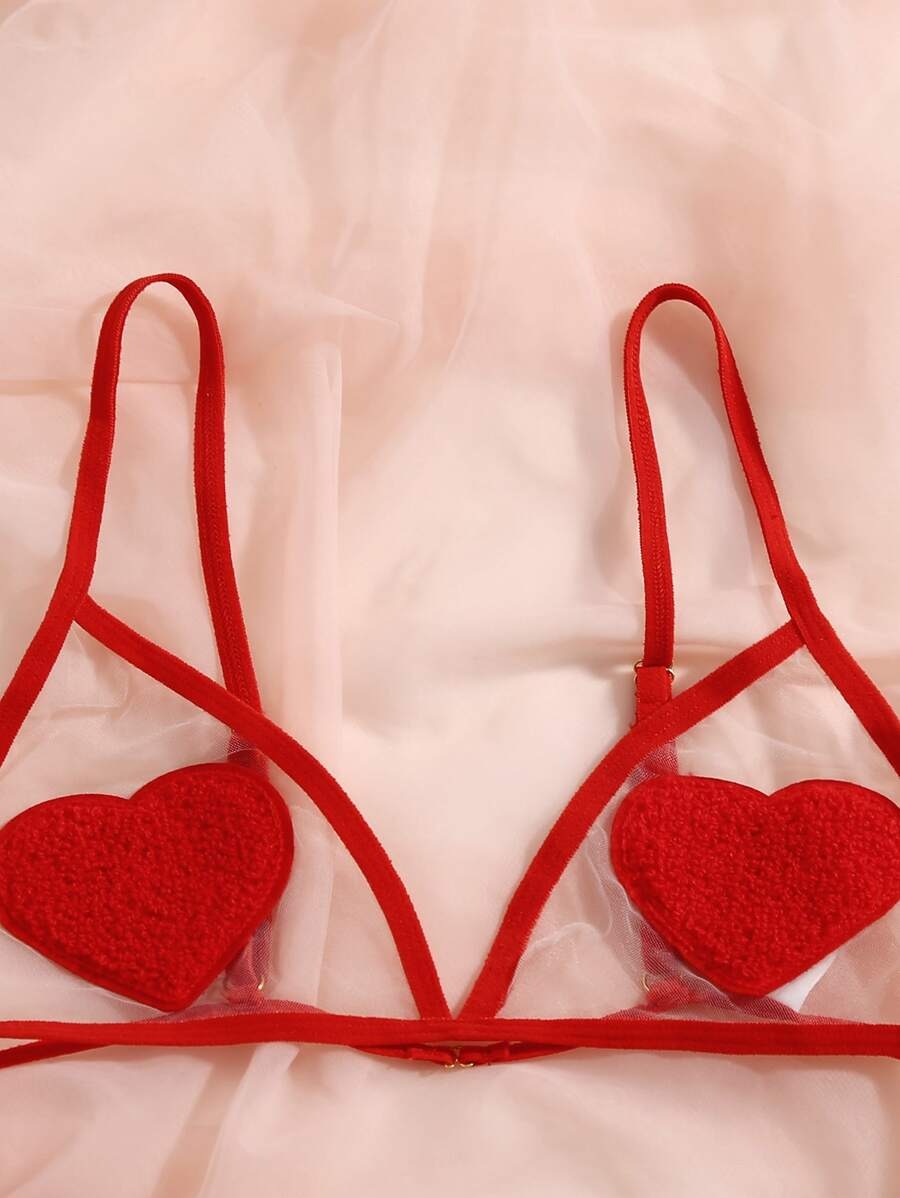 SHEIN طقم لانجري أحمر بشبك وقلب