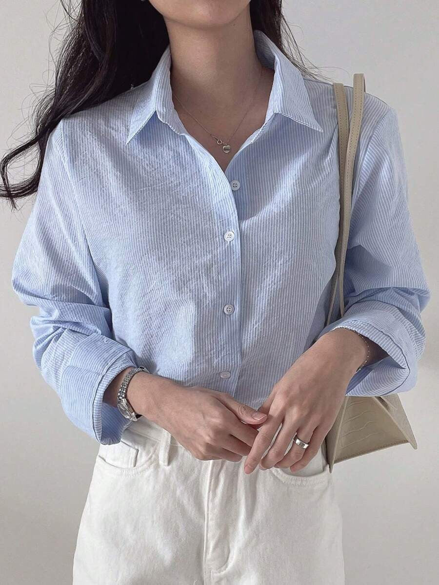 SHEIN qualityDAZY قميص نسائي مخطط بأكمام طويلة