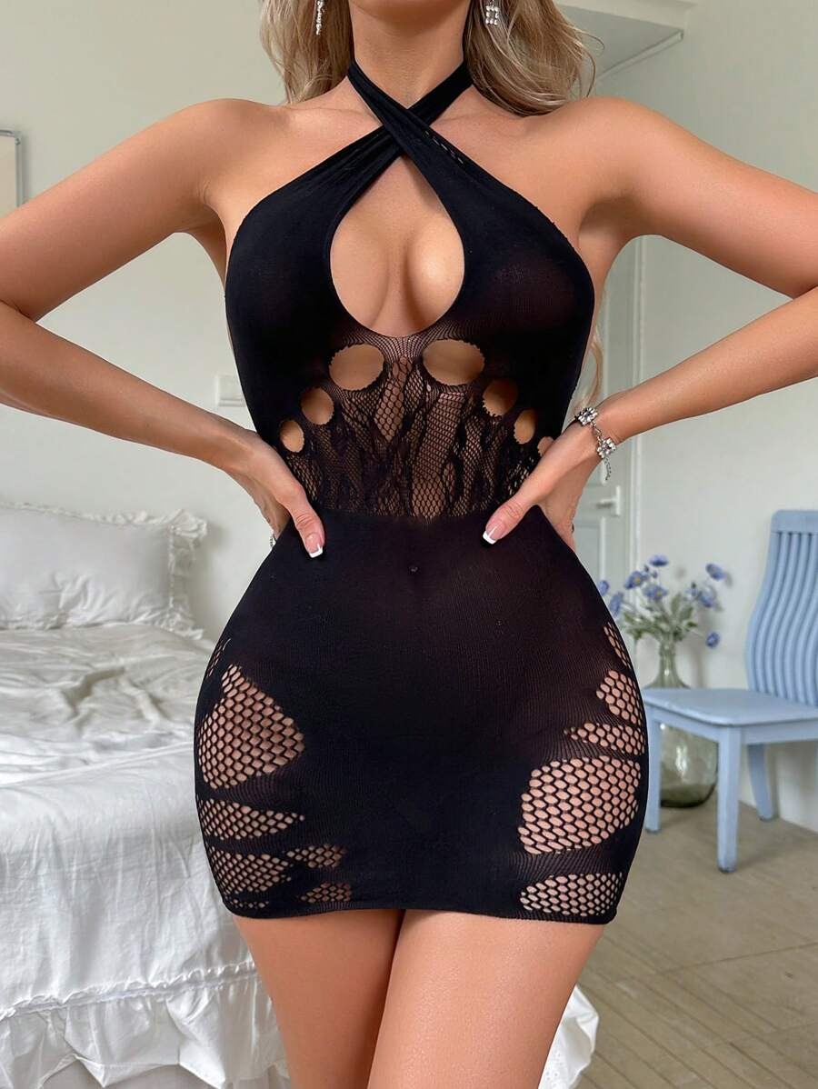 SHEIN فستان شبكي أسود قصير