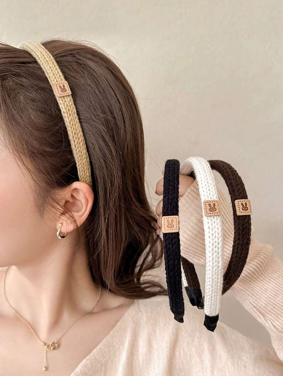SHEIN 4 قطع أطواق للشعر محبوكة بلون سادة