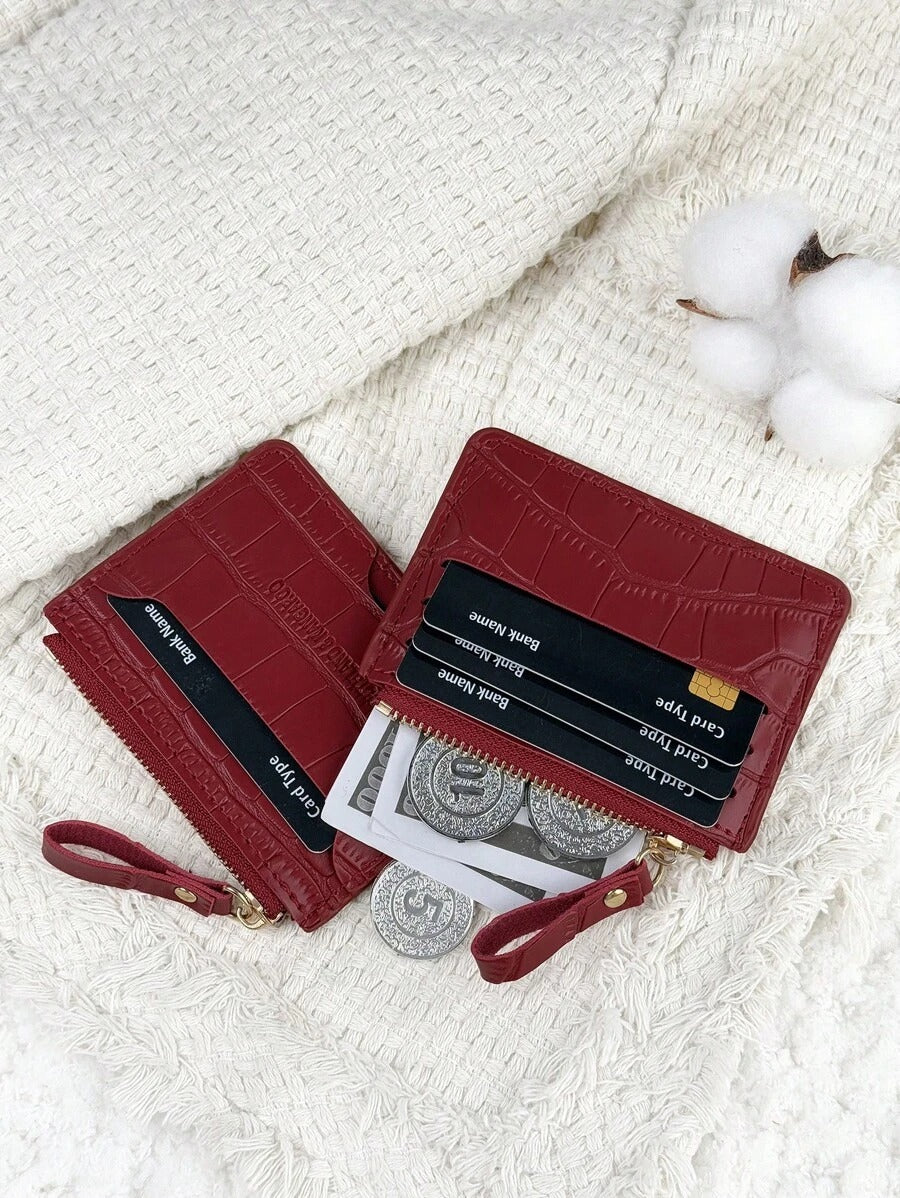 SHEIN محفظة صغيرة منقوشة بسحاب باللون العنابي