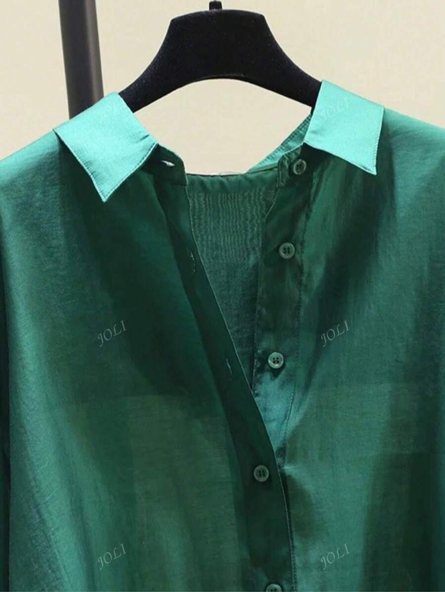 SHEIN بلوزة نسائية كاجوال خفيفة بلون ناعم