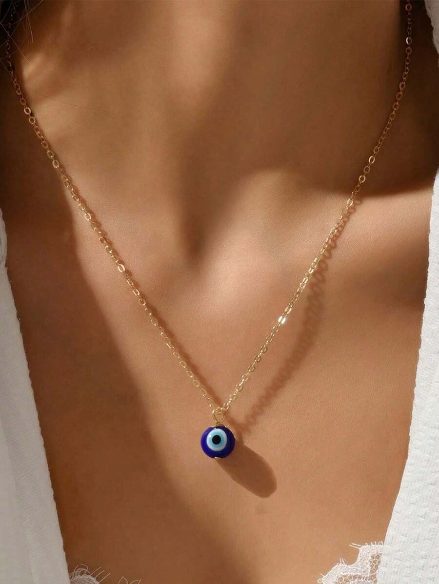 SHEIN عقد ازرق بشكل عين مع حجر الراين