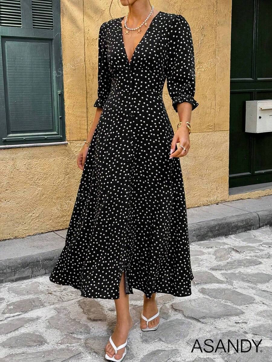 SHEIN فستان كاجوال طويل بطبعة دوت