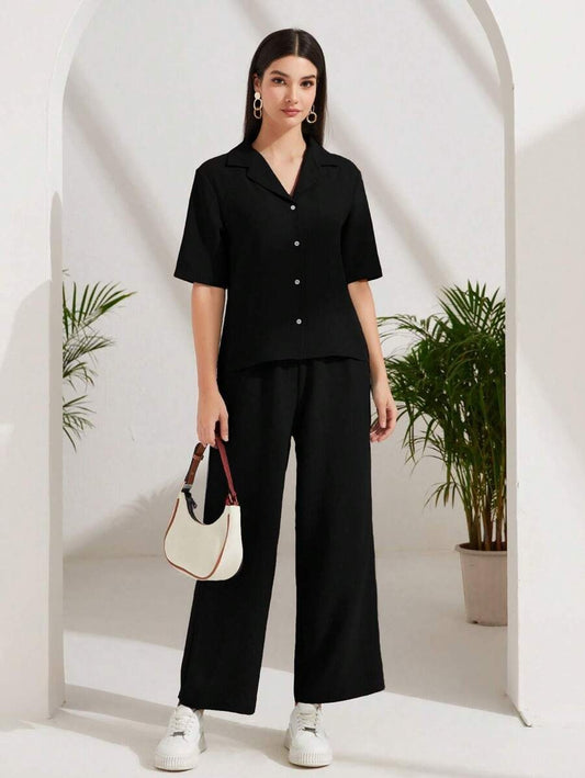 SHEIN Mulvari طقم أسود  بلوزة وبنطلون