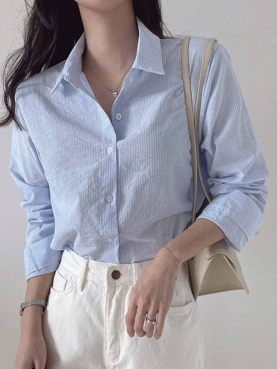 SHEIN qualityDAZY قميص نسائي مخطط بأكمام طويلة