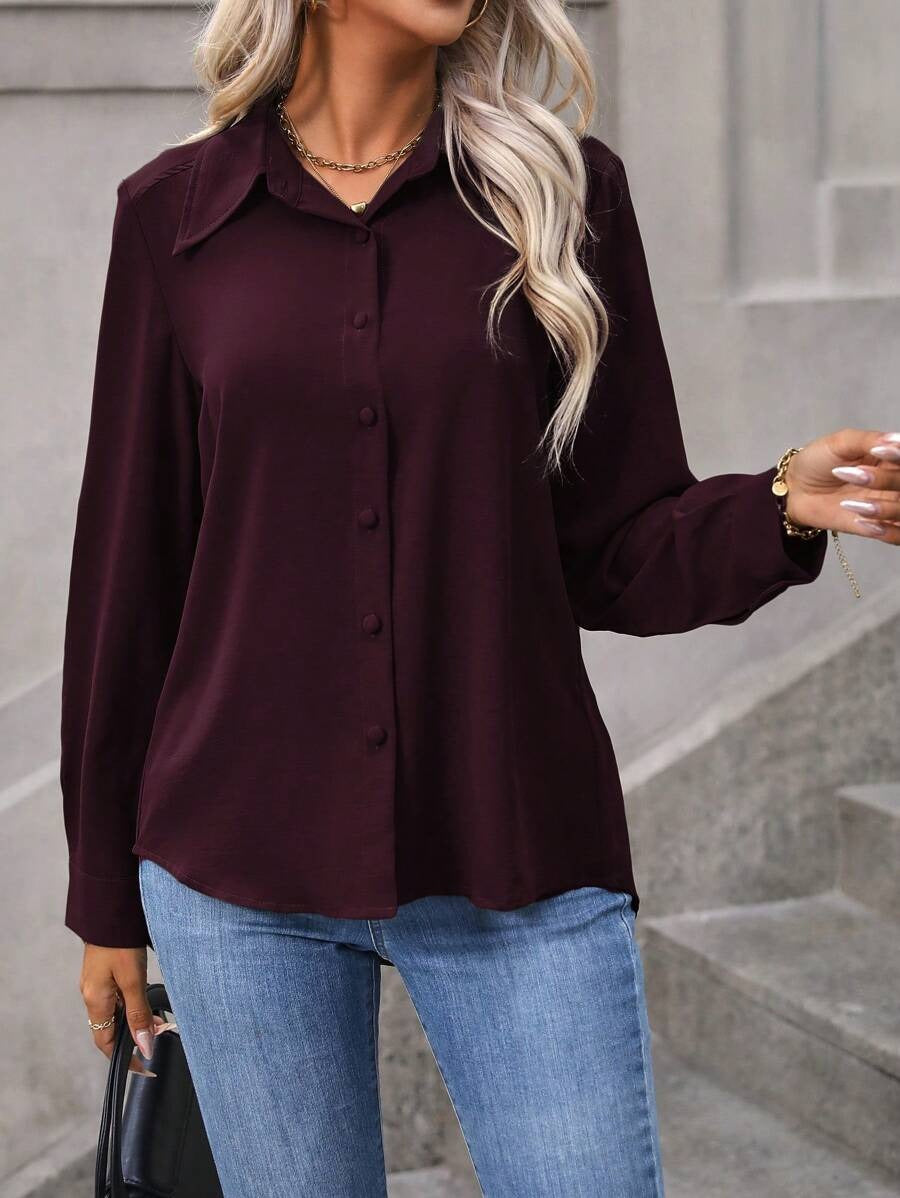 SHEIN LUNE قميص نسائي كاجوال بلون كستنائي