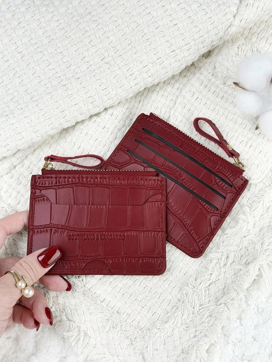 SHEIN محفظة صغيرة منقوشة بسحاب باللون العنابي