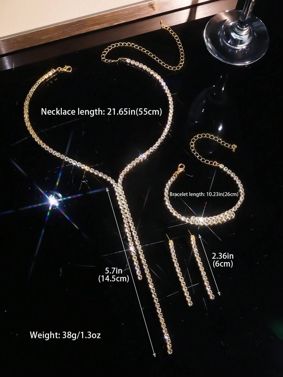 SHEIN طقم مجوهرات 3 قطع قلادة، أقراط، أساور بلون ذهبي