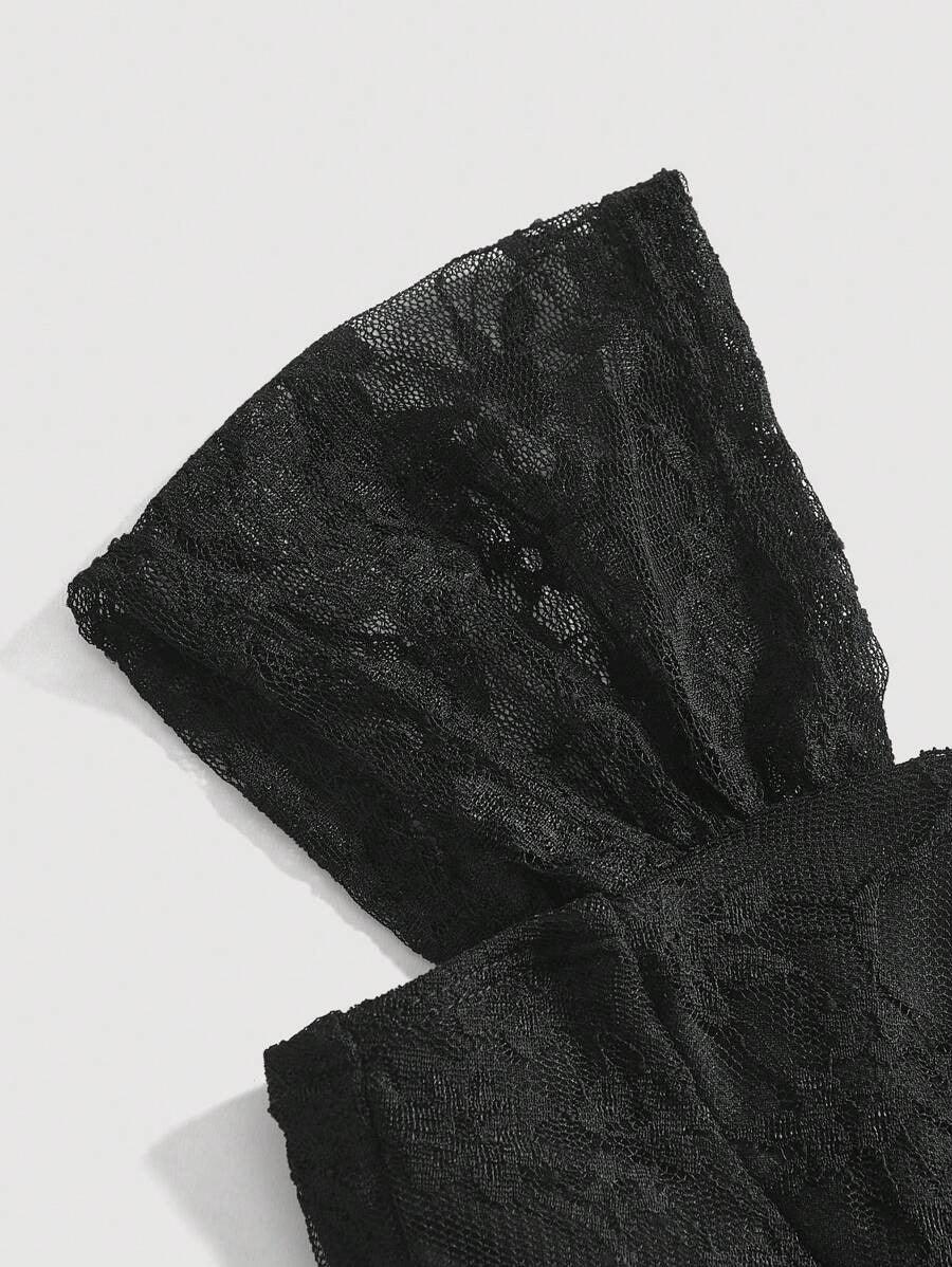 SHEIN MOD فستان أسود طويل دانتيل ناعم