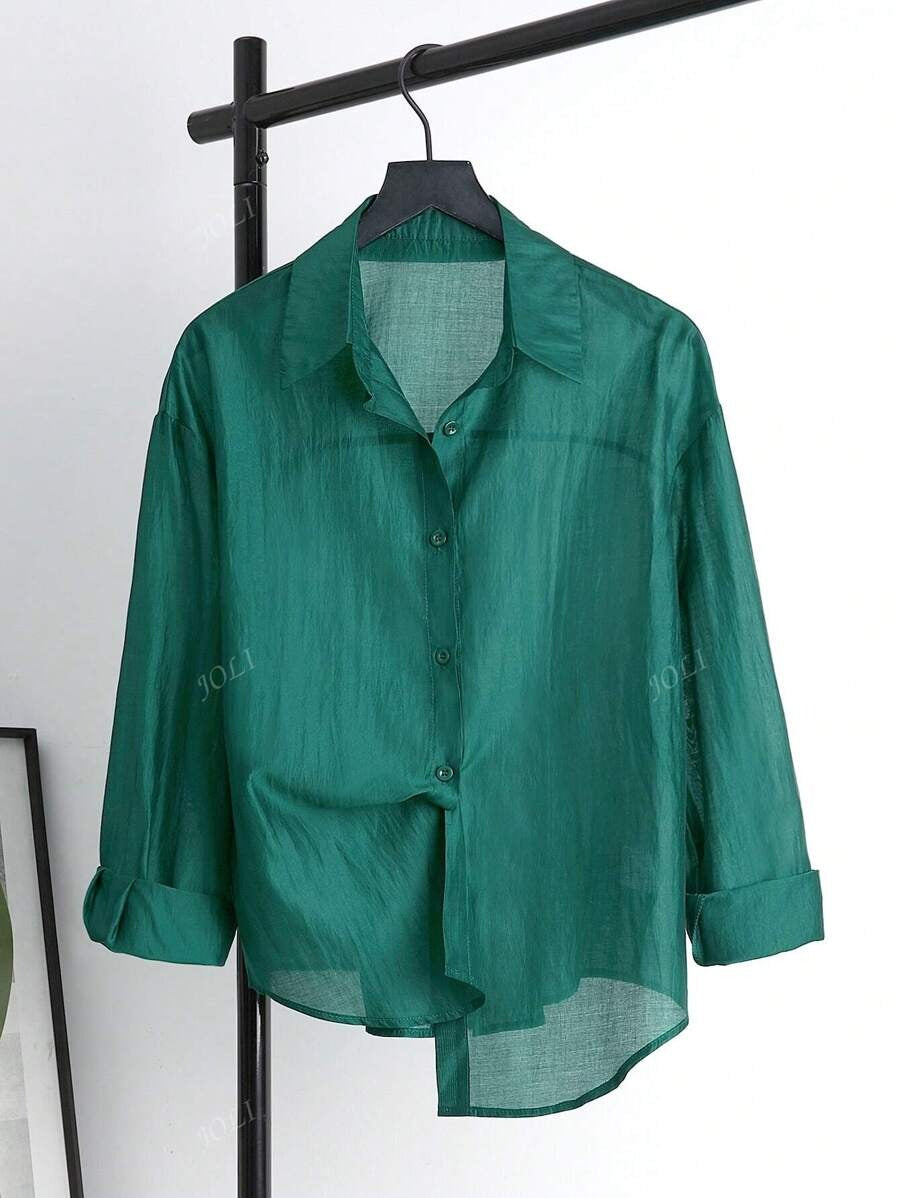 SHEIN بلوزة نسائية كاجوال خفيفة بلون ناعم
