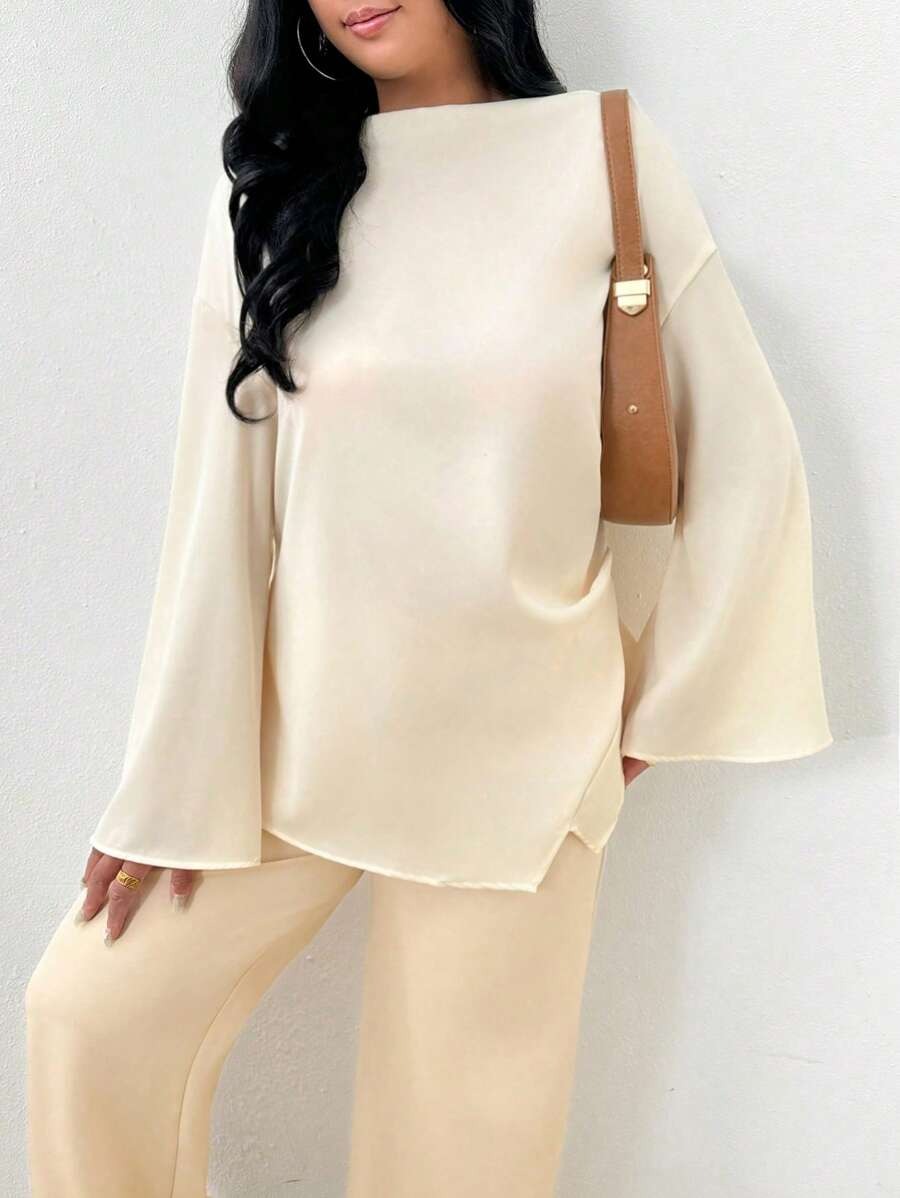 SHEIN INAWLY بلوزة ناعمة بطول مميز وقصة أنثوية