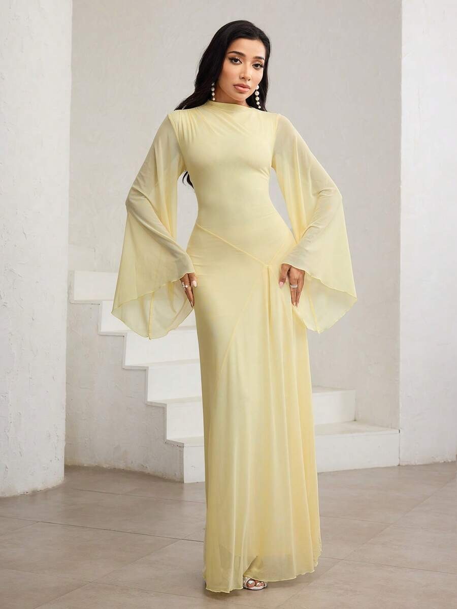 SHEIN فستان ماكسي أنيق رقبة مائلة، والأكمام طويلة