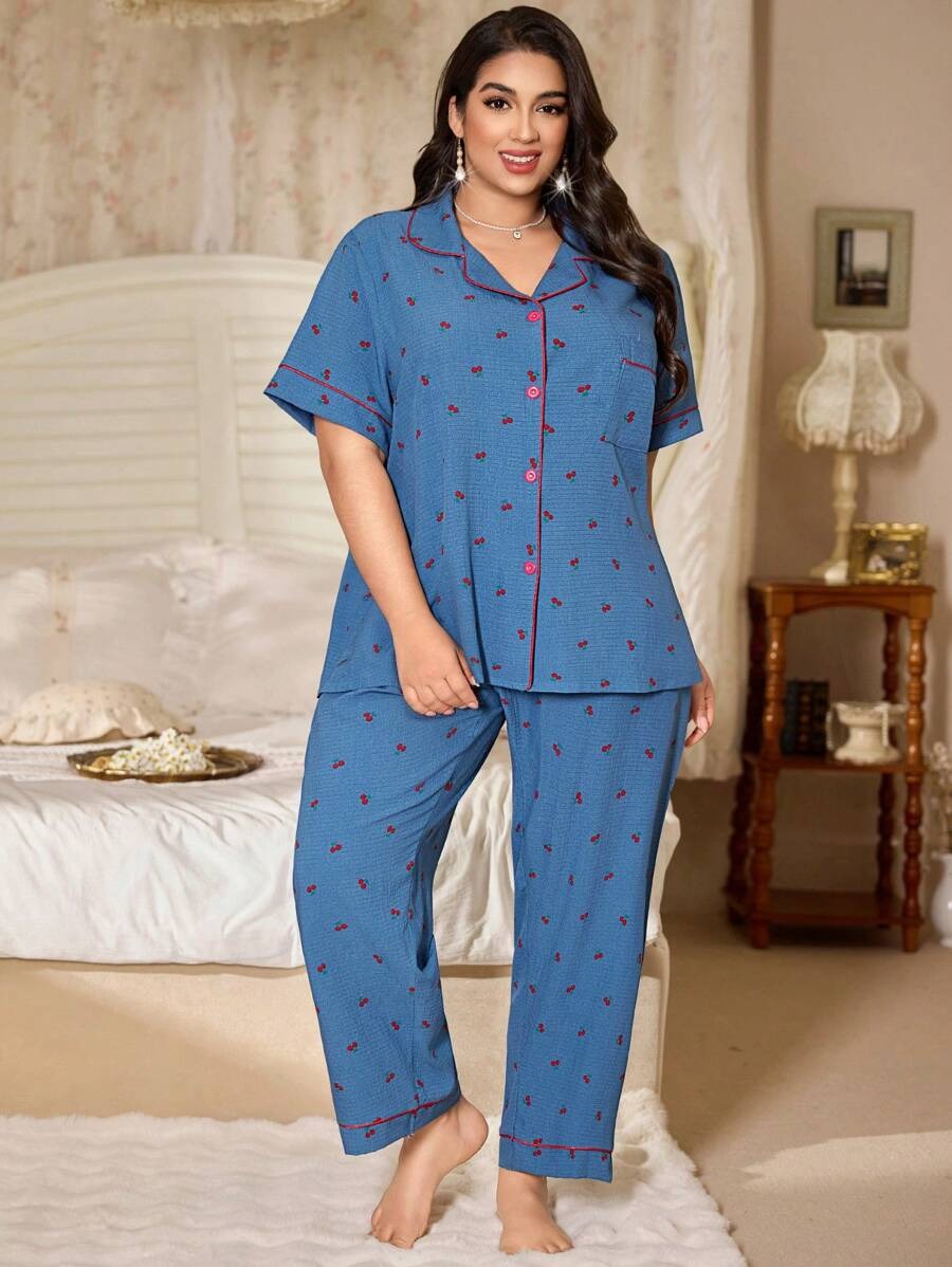 SHEIN طقم بيجامة بطبعة كرز