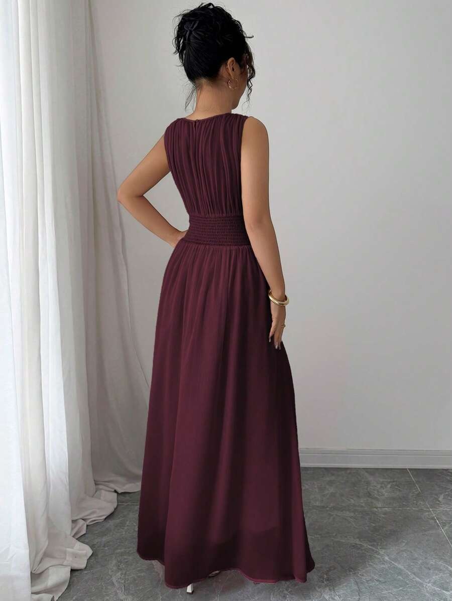 SHEIN Elenzga فستان ماكسي بلون كستنائي أنيق