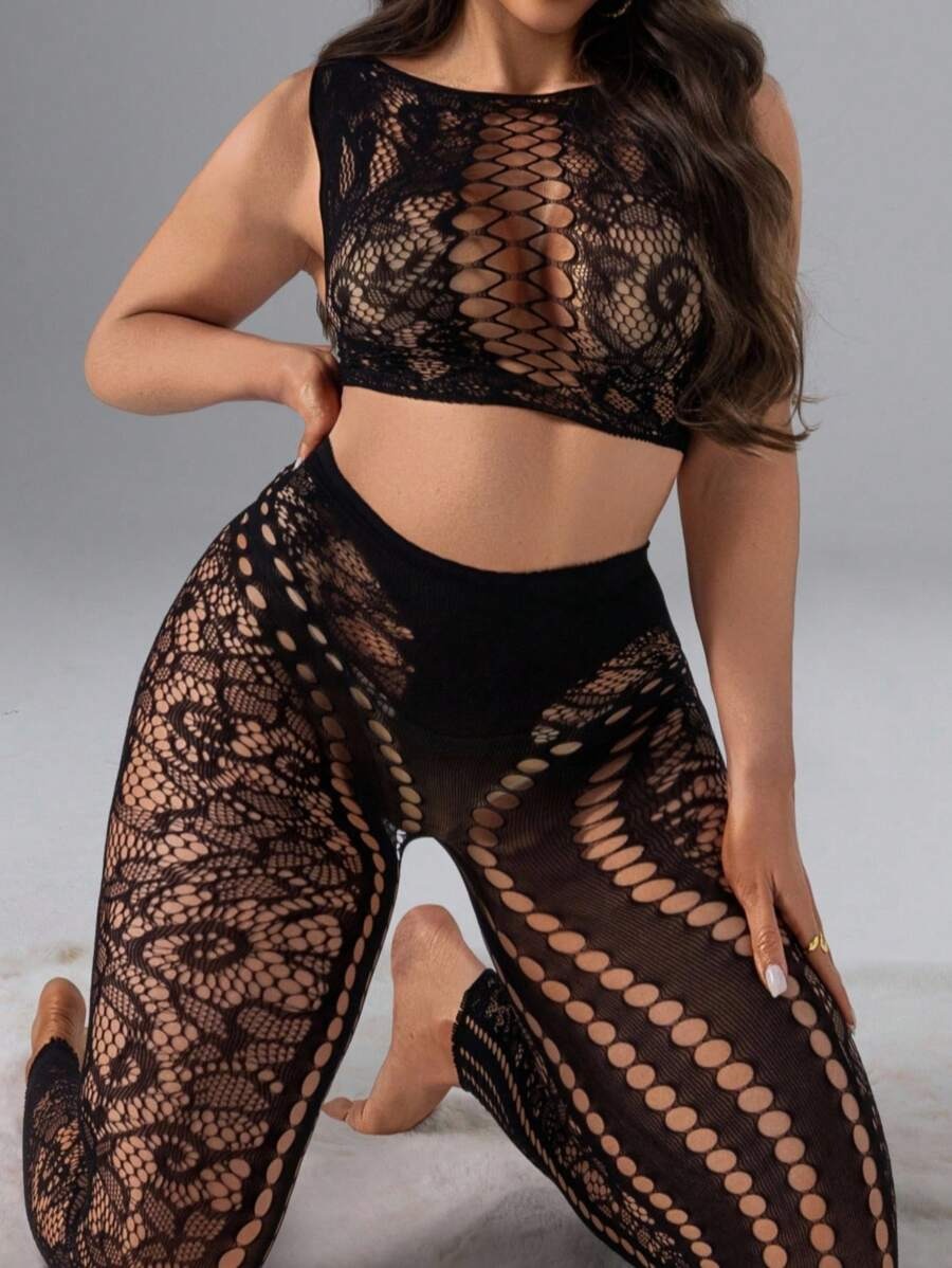 SHEIN طقم شبكي من قطعتين بلون أسود