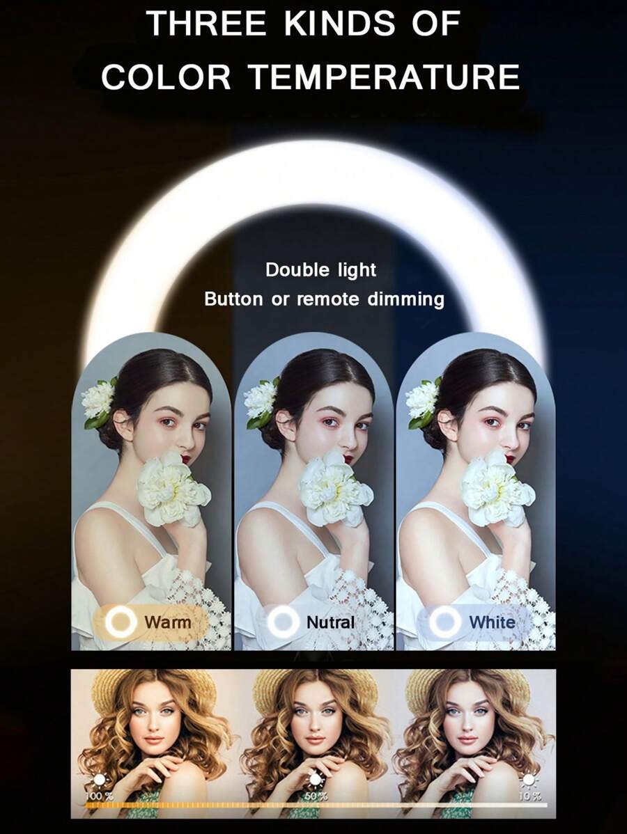 SHEIN LED ضوء جمال مع ترايبود و حامل موبايل أسود