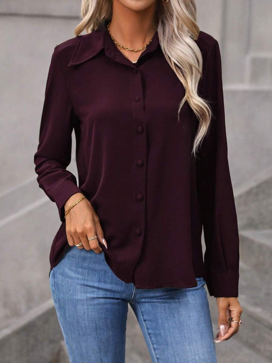 SHEIN LUNE قميص نسائي كاجوال بلون كستنائي