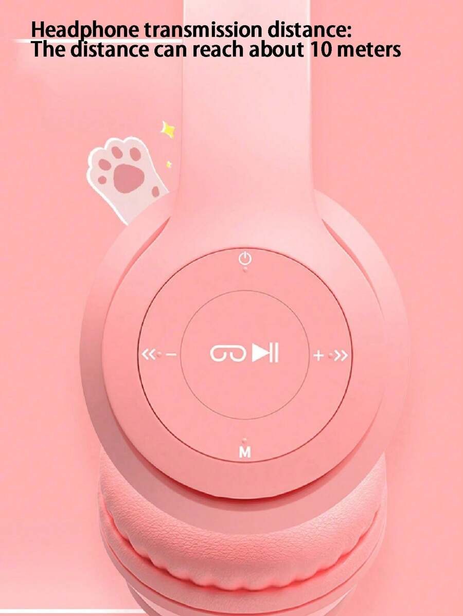 SHEIN Reletech سماعات وردية لاسلكية بتصميم كرتوني