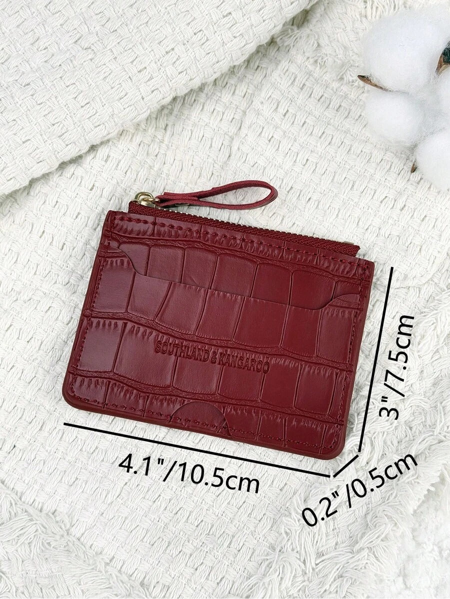 SHEIN محفظة صغيرة منقوشة بسحاب باللون العنابي