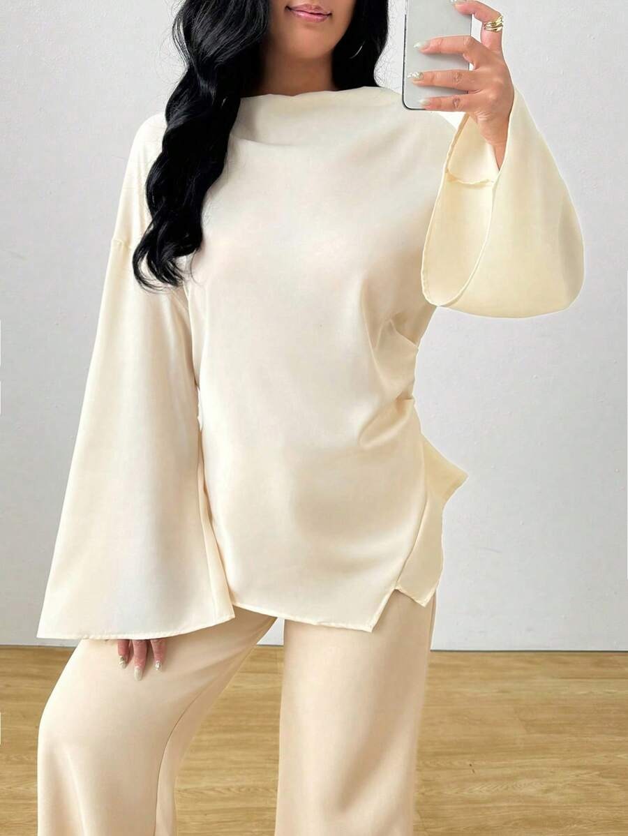 SHEIN INAWLY بلوزة ناعمة بطول مميز وقصة أنثوية