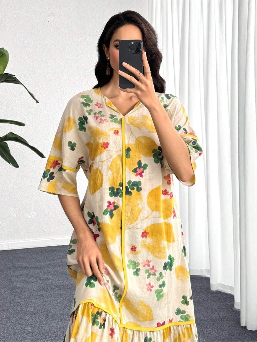SHEIN فستان طويل وفضفاض بطراز بوهو ناعم