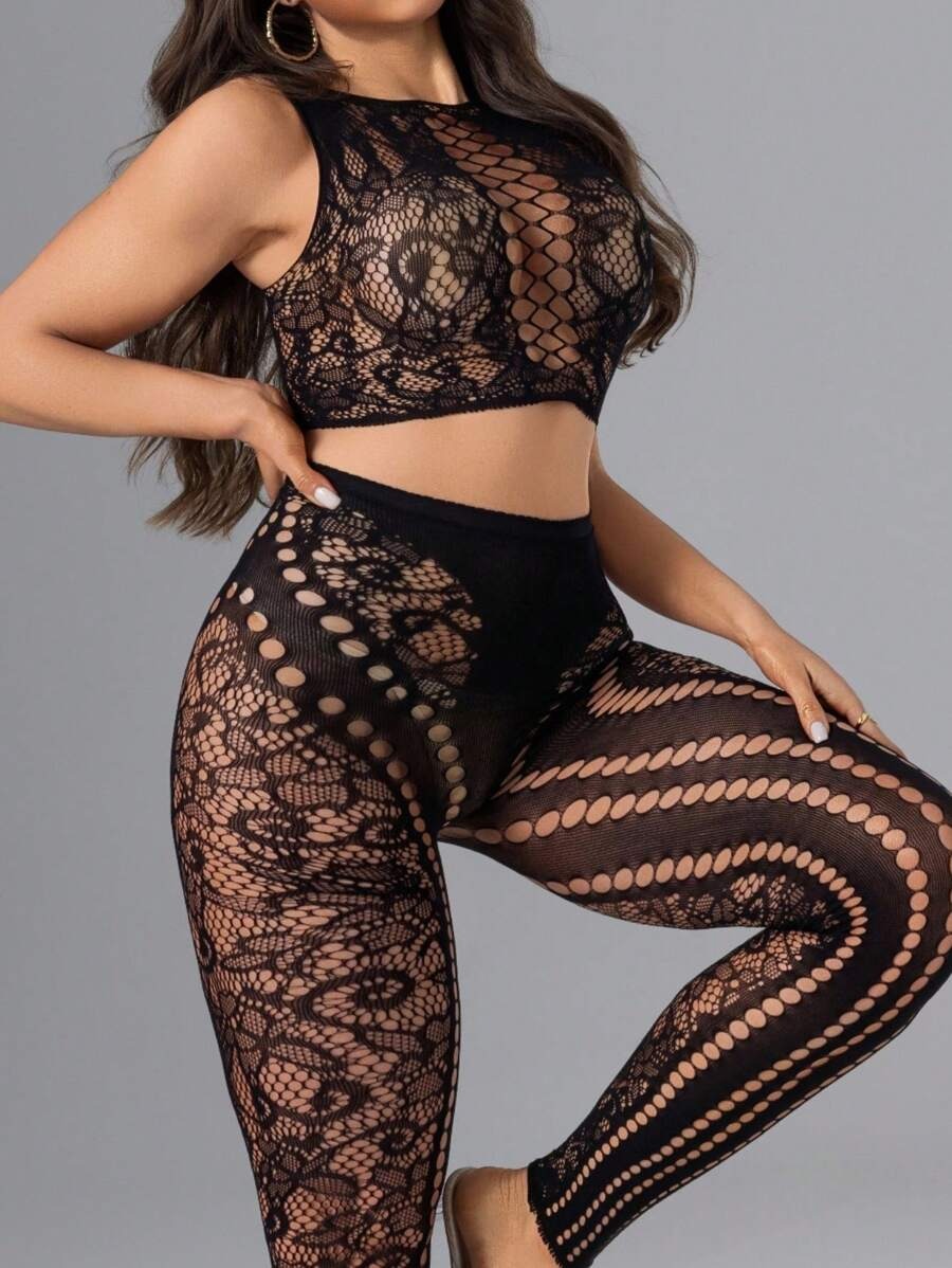 SHEIN طقم شبكي من قطعتين بلون أسود