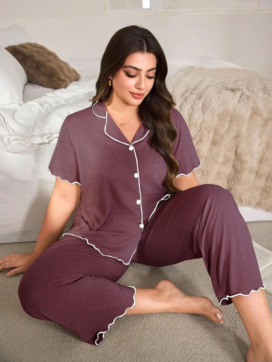 SHEIN طقم صيفي كاجوال بمقاس كبير مع تطريز دانتيل ناعم
