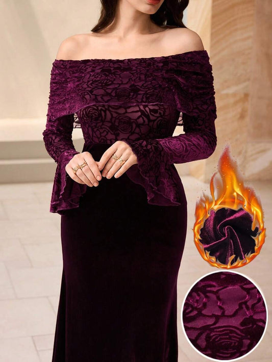SHEIN Modelyn فستان حفلة أحمر بطبعات زهرية